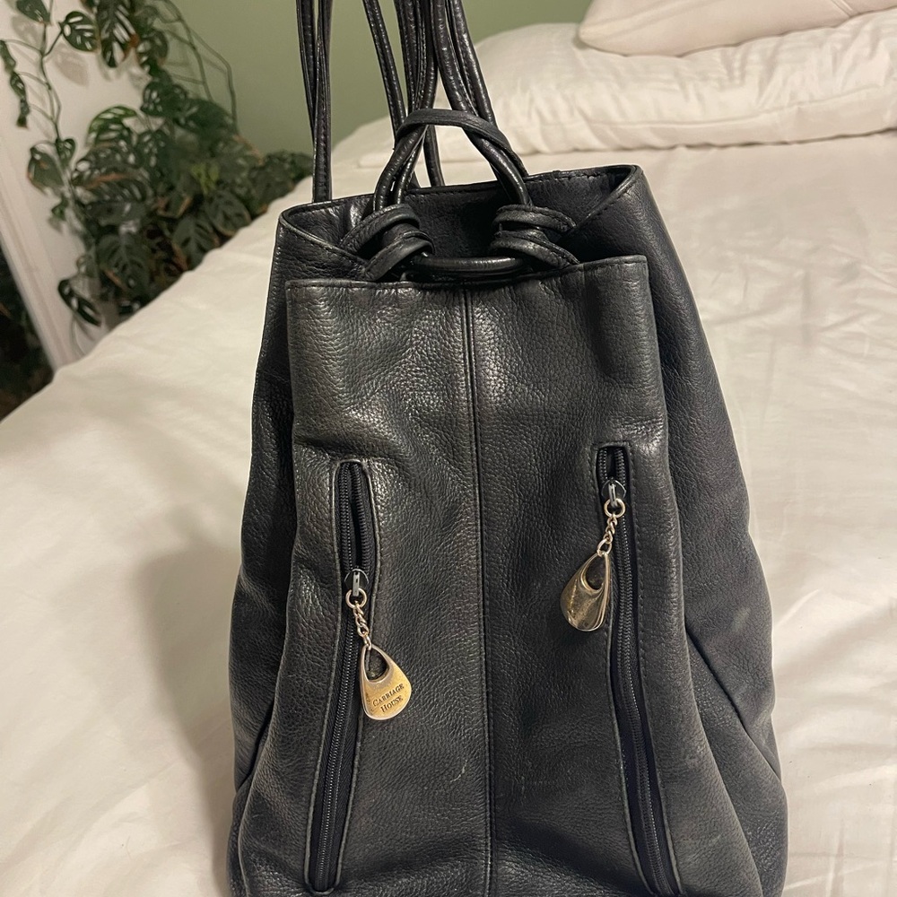 Vintage Black Leather double strap backpack